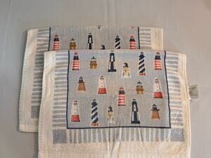 VTG Nautical Dish Cloths (2) Coastal Cottage Lighthouse Red White And Blue